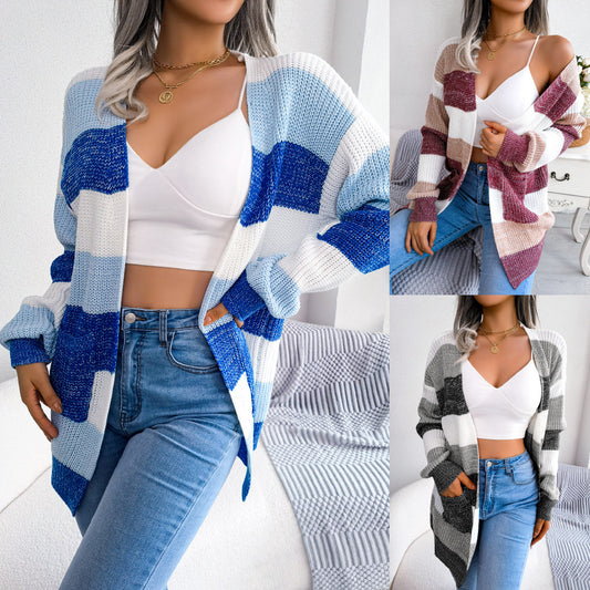 Plaid Lantern Sleeve Cardigan Sweater for Women - zenton