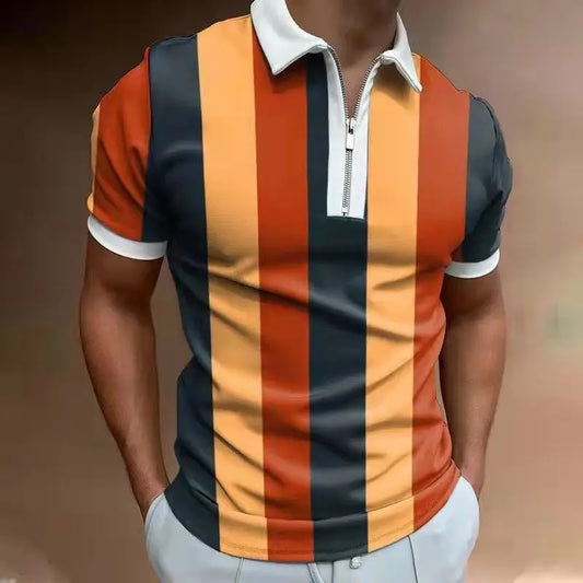 Men’s Striped Polo Shirt – Short Sleeve Lapel Tee - zenton