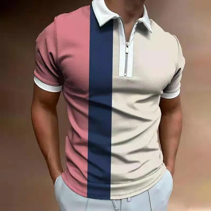 Men’s Striped Polo Shirt – Short Sleeve Lapel Tee - zenton