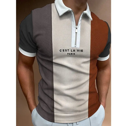 Men’s Striped Polo Shirt – Short Sleeve Lapel Tee - zenton