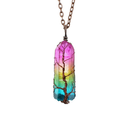 Tree of Life Stone Crystal Pillar Pendant Necklace - zenton