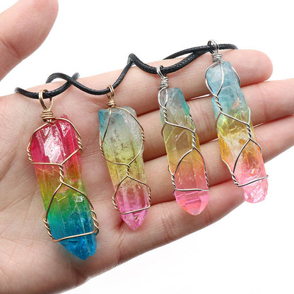 Tree of Life Stone Crystal Pillar Pendant Necklace - zenton