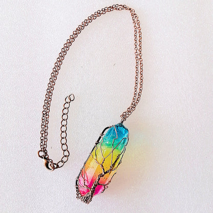Tree of Life Stone Crystal Pillar Pendant Necklace - zenton