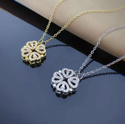 Retro Magnetic Heart Pendant – Four Leaf Clover Necklace - zenton