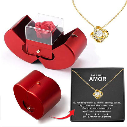 Clover Clavicle Necklace with Eternal Rose Gift Box - zenton
