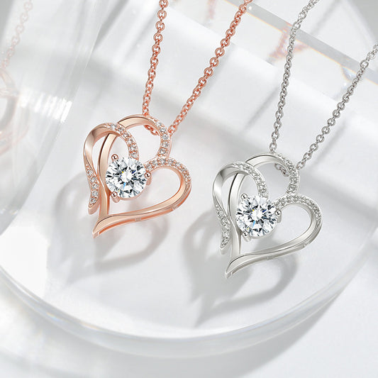 Heart-Shaped Zircon Double Love Necklace with Rhinestones - zenton