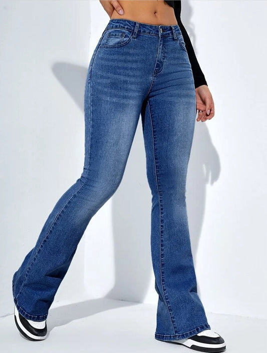 Women’s High Waist Flared Jeans – Slim Stretch Casual Pants - zenton