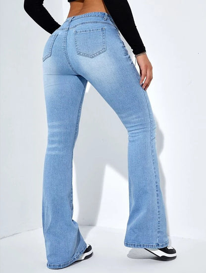 Women’s High Waist Flared Jeans – Slim Stretch Casual Pants - zenton