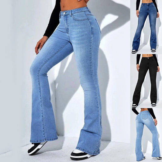 Women’s High Waist Flared Jeans – Slim Stretch Casual Pants - zenton