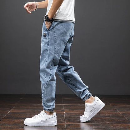 Men’s Black & Blue Cargo Jogger Jeans – Baggy Streetwear Denim - zenton