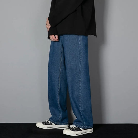 Men’s Wide-Leg Straight Jeans – Solid Color Casual Denim - zenton