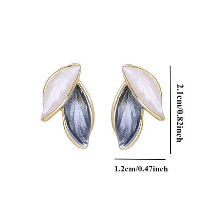 Retro Leaf Earrings – Elegant Blue & White Women’s Jewels - zenton