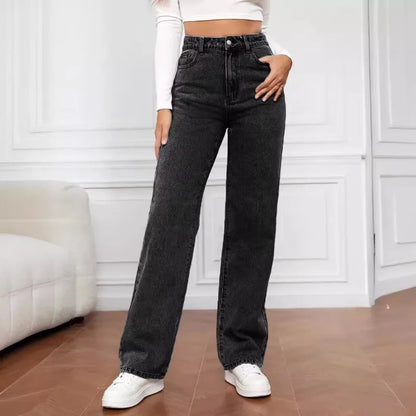 2025 Women’s Mid-Waist Slim Straight Jeans – Euro & US Style - zenton