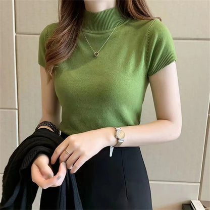 Women’s Cotton Tops for Summer – Short Sleeve Knitted Blouse zenton