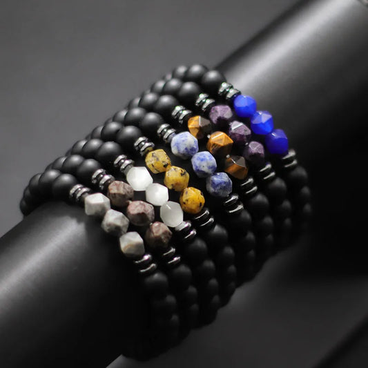 Men’s Black Onyx & Tiger Eye Jewel Beaded Bracelet - zenton