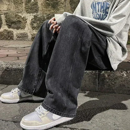 Men’s Korean Style Wide Leg Jeans – Loose Straight Fit Casual Jeans - zenton