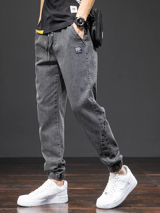 Men’s Black & Blue Cargo Jogger Jeans – Baggy Streetwear Denim - zenton