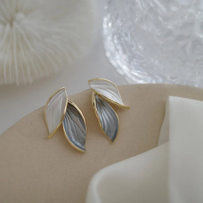 Retro Leaf Earrings – Elegant Blue & White Women’s Jewels - zenton