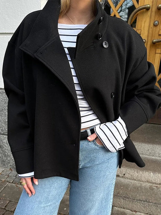Stand Collar Women Winter Woolen Coats 2025 Autumn Single Breasted Loose Female Long Sleeve Jacket Office Lady Street Short Coat zenton