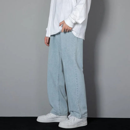 Men’s Wide-Leg Straight Jeans – Solid Color Casual Denim - zenton