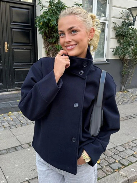 Stand Collar Women Winter Woolen Coats 2025 Autumn Single Breasted Loose Female Long Sleeve Jacket Office Lady Street Short Coat zenton