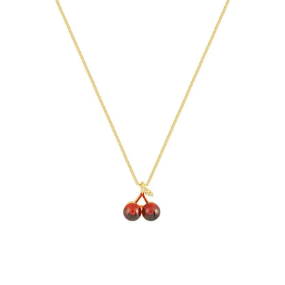 Wine Red Cherry Pendant Necklace – Artificial Jewellery Set - zenton