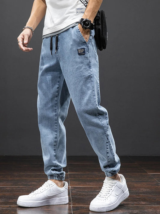 Men’s Black & Blue Cargo Jogger Jeans – Baggy Streetwear Denim - zenton