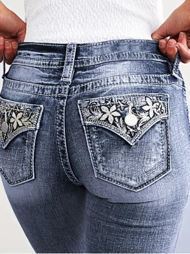 Women’s Slim-Fit Embroidered Jeans – Stretch Casual Pants - zenton