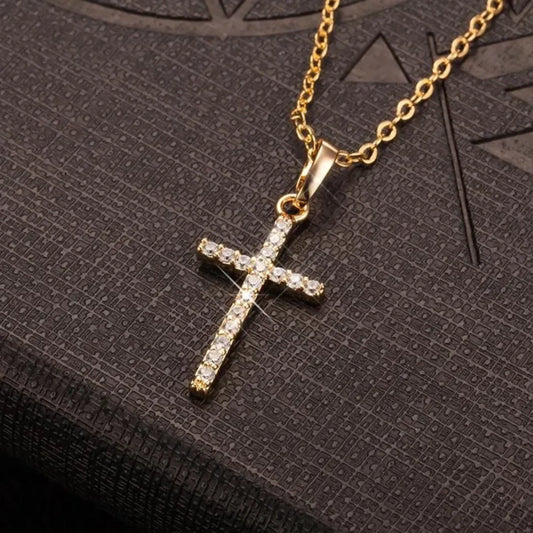Cross Pendant Rhinestone Necklace – Artificial Jewellery Set - zenton