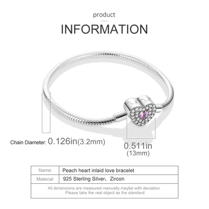 Peach Heart Zircon S925 Silver Jewel Bracelet for Women - zenton