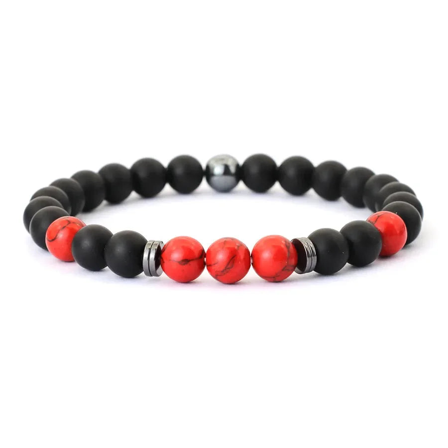 Men’s Black & Red Bead Jewel Bracelet – Casual Style - zenton