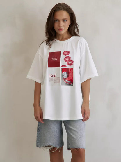 European American Hot Girl American Y2K Design Printed T-shirt Summer Women Ins Pure Cotton High Street Retro Short-sleeved Top zenton