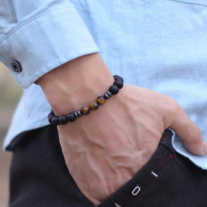 Men’s Black Onyx & Tiger Eye Jewel Beaded Bracelet - zenton