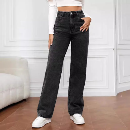 2025 Women’s Mid-Waist Slim Straight Jeans – Euro & US Style - zenton