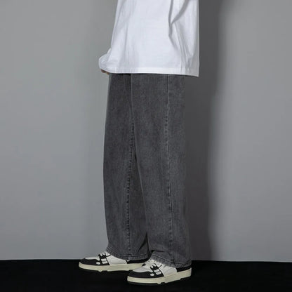 Men’s Wide-Leg Straight Jeans – Solid Color Casual Denim - zenton