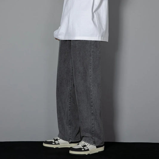 Men’s Wide-Leg Straight Jeans – Solid Color Casual Denim - zenton