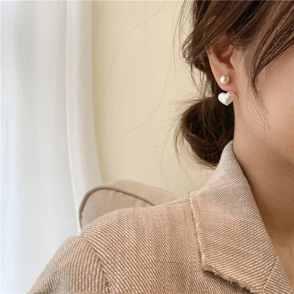 Heart Pearl Geometric Earrings – Elegant Jewels for Women - zenton
