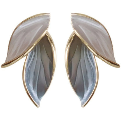 Retro Leaf Earrings – Elegant Blue & White Women’s Jewels - zenton