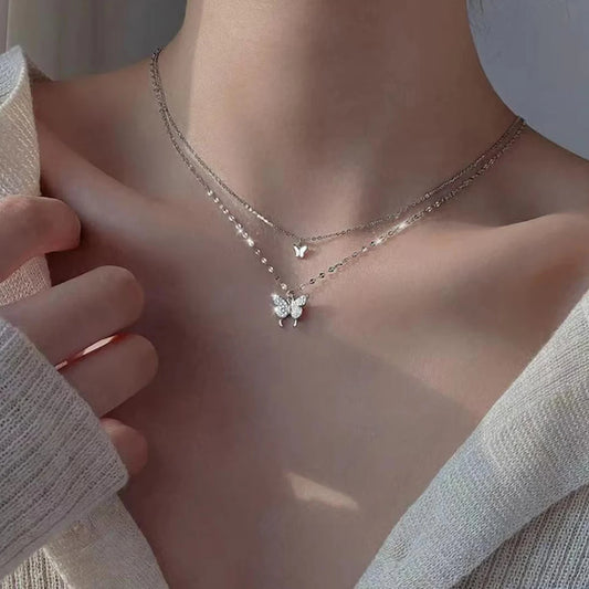 Double Layer Butterfly Necklace – Elegant Jewels for Women - zenton