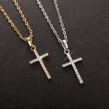 Cross Pendant Rhinestone Necklace – Artificial Jewellery Set - zenton