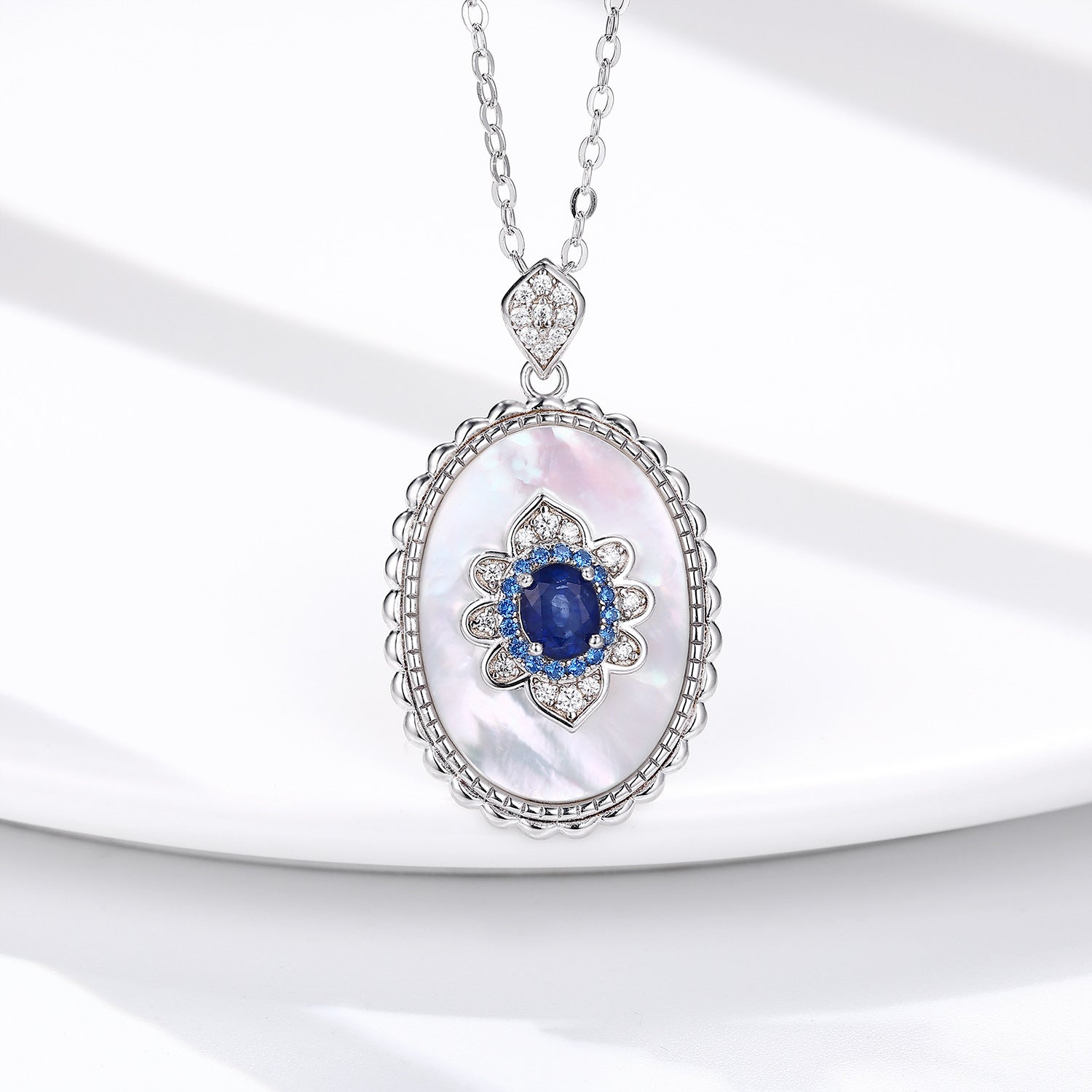 Sapphire & Diamond Jewel Pendant – 925 Sterling Silver Necklace for Women - zenton